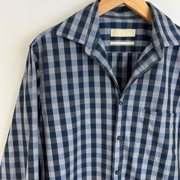 Michael Michael Kors Men's Size M 15 1/2 Blue Long Sleeve Button Down Shirt 32/3 - Picture 3 of 10
